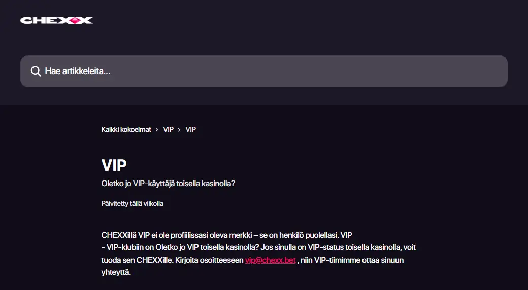 CHEXXin VIP-klubin tasot Bronzesta Obsidianiin ja tasoihin liittyvät edut
